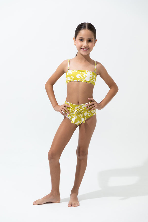 Capri Girl | Bikini de Dos Piezas Amarillo Verdoso Estampado para Niña